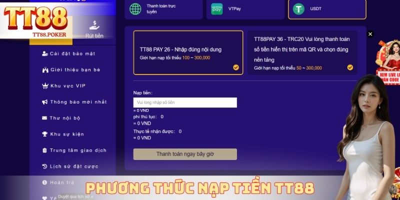 Phương thức nạp tiền TT88